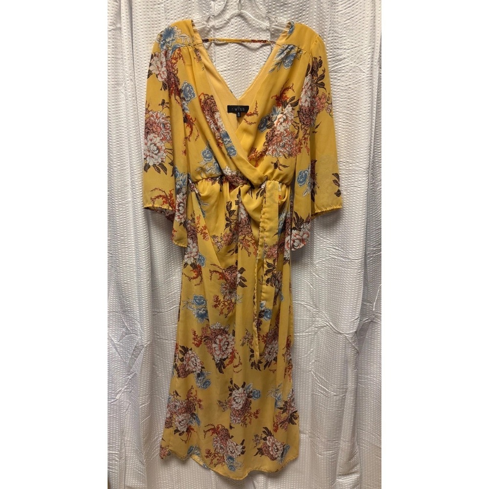 RWish Medium Yellow Floral Wrap Dress V Neck Flowey Maxi Chiffon‎
